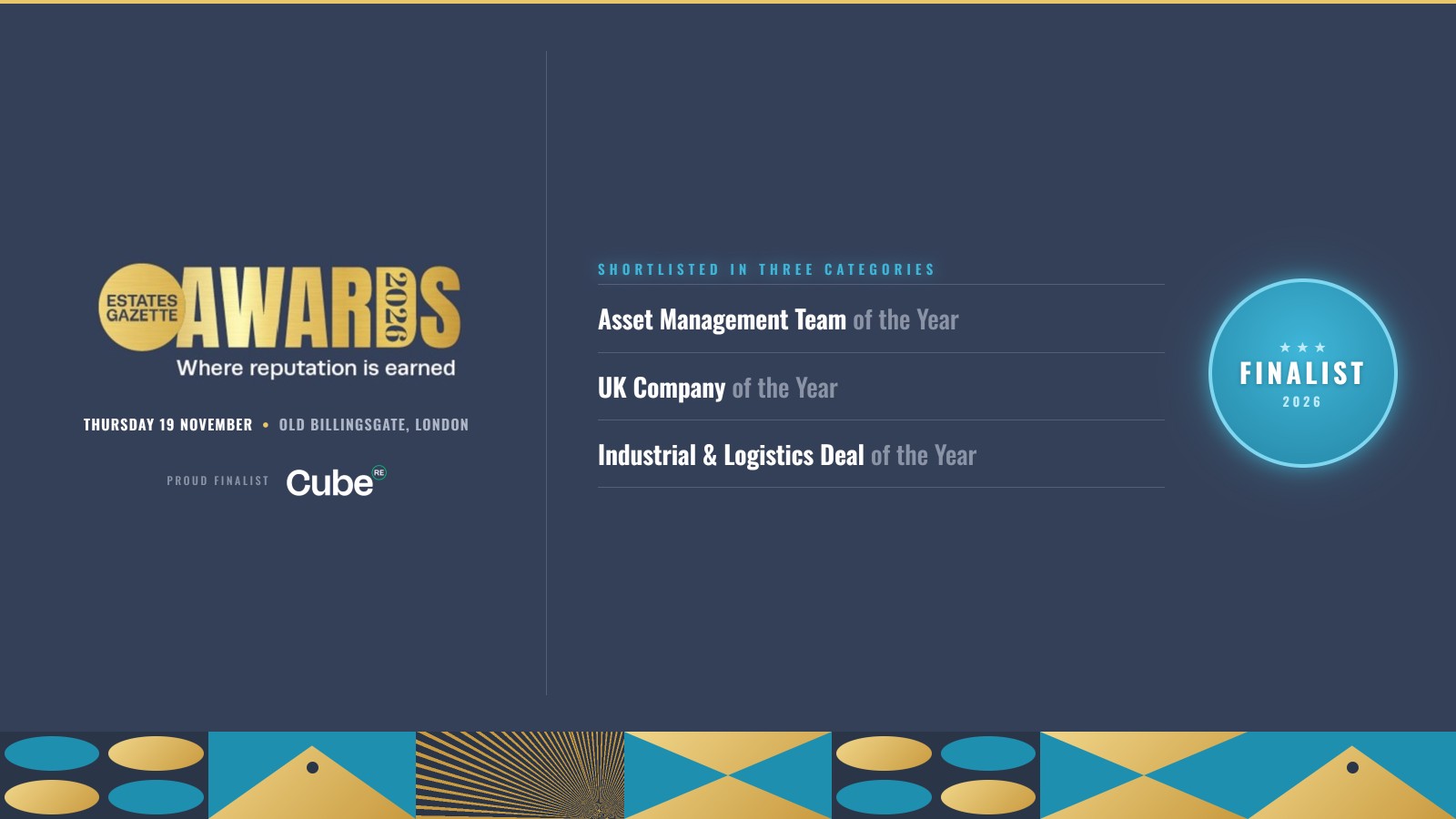 Cube RE shortlisted in three categories at the Estates Gazette Awards 2026